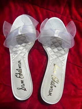 Sam Edelman White Tulle Bow Bridal Slide Sandals
